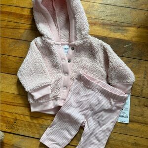 Carter's Light Pink Sherpa Hoodie and Striped Leggings Set